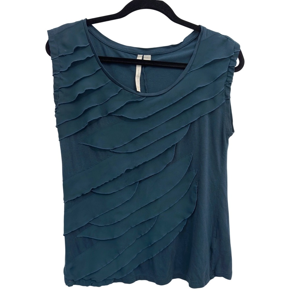 LC Lauren Conrad Sleeveless Top Teal Blue Cotton Modal Ruffle Front Size M